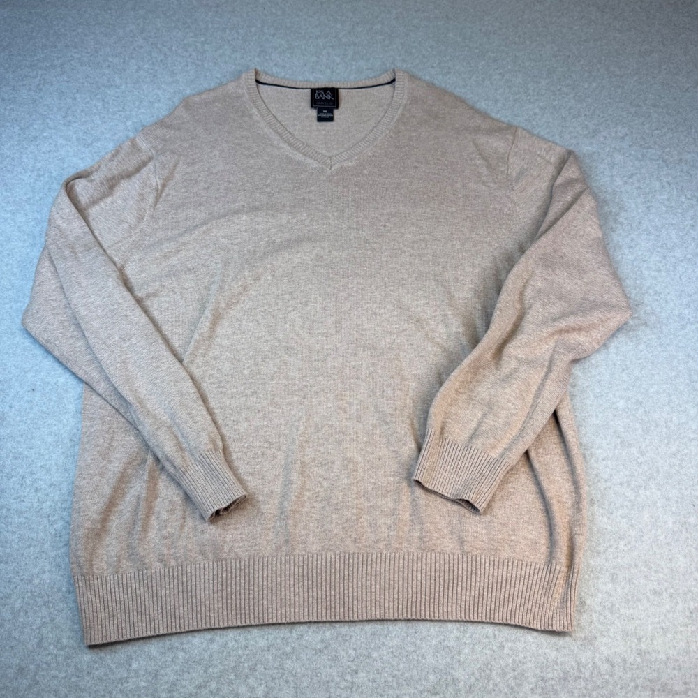 Jos. A. Bank Traveler Mens XXL Tan Pima Cotton V-Neck Sweater Heathered Knit